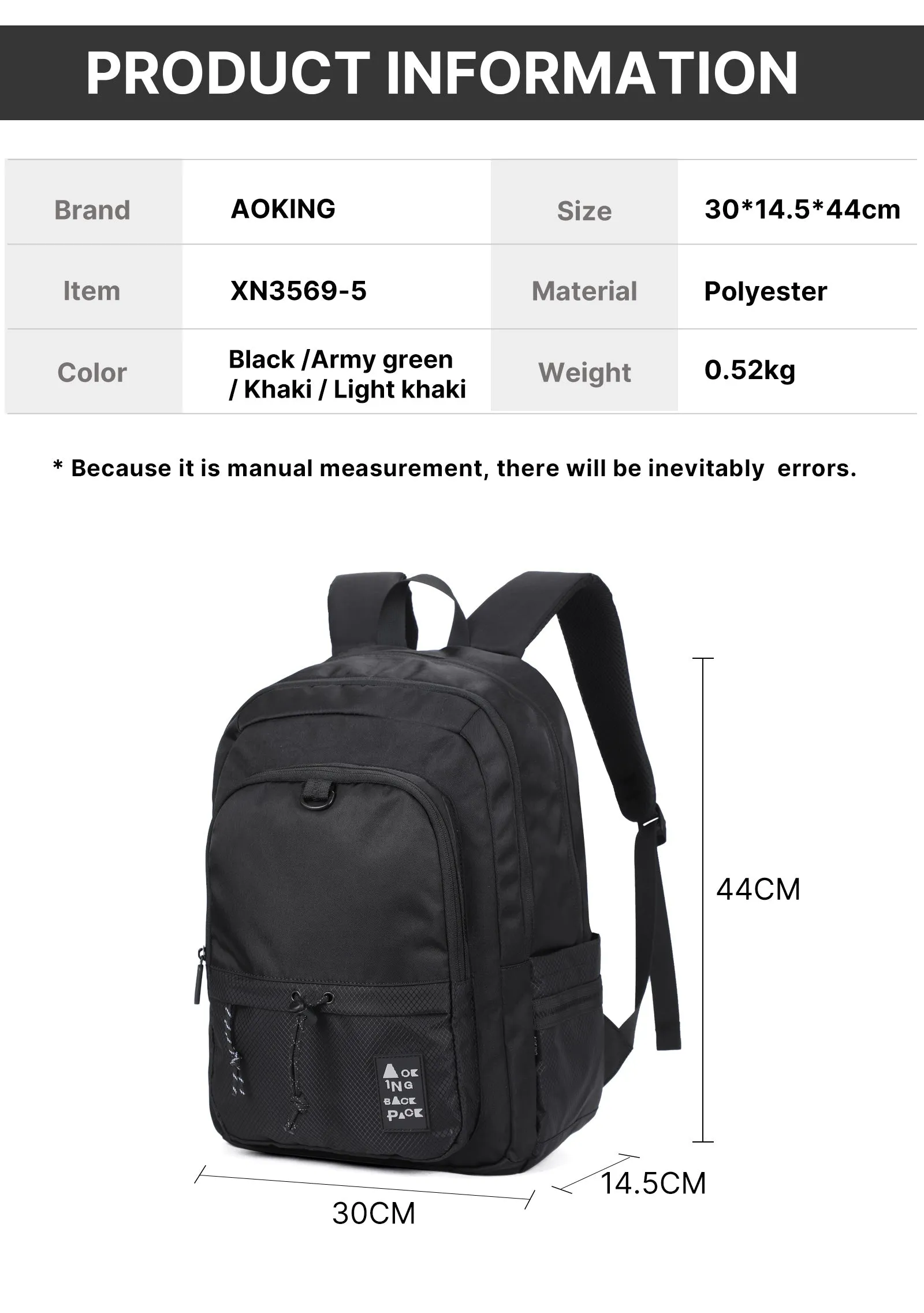 Aoking Backpack Casual Backpack Student Bag XN3569-5