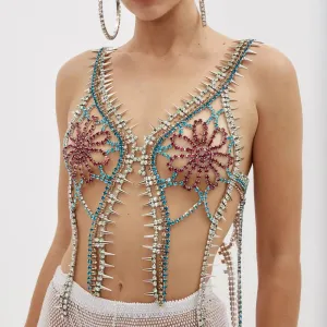 Backless Sexy Flower Crystal Fringe Tank Top