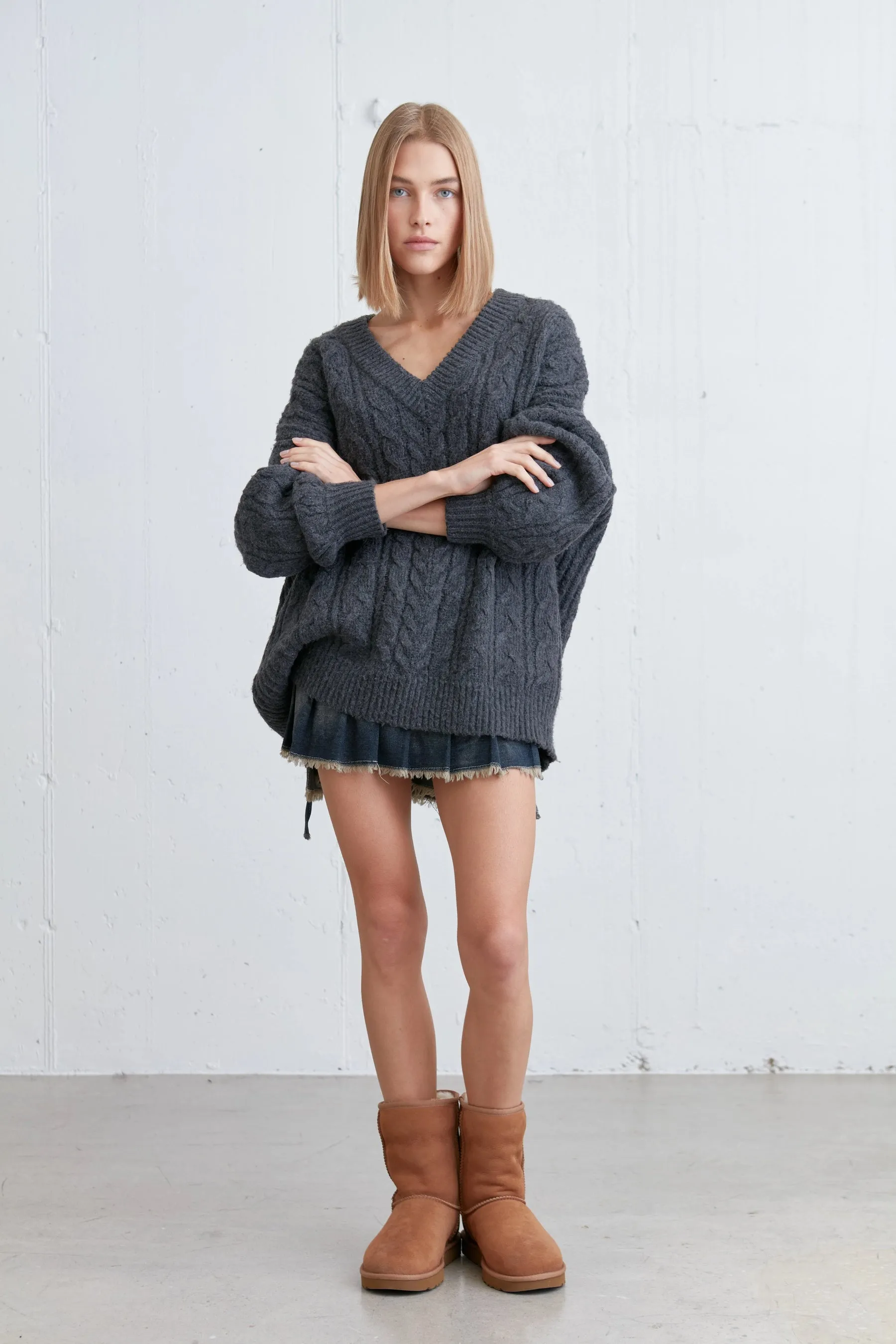 Cable Knit V-Neck Sweater