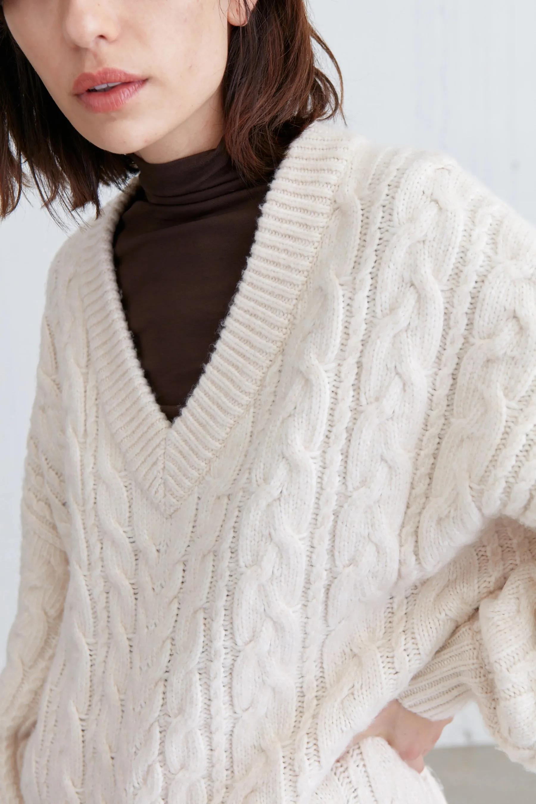 Cable Knit V-Neck Sweater