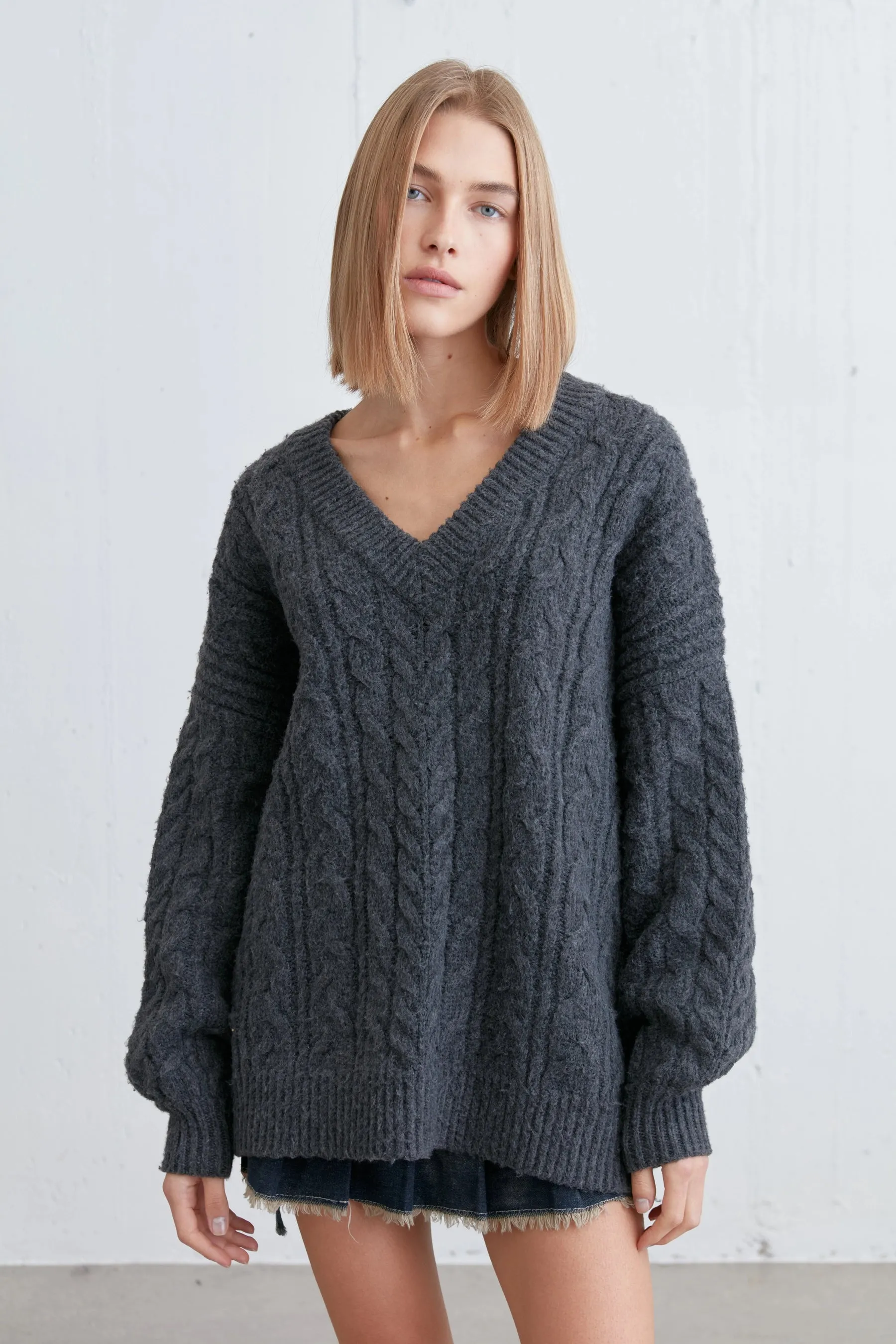 Cable Knit V-Neck Sweater