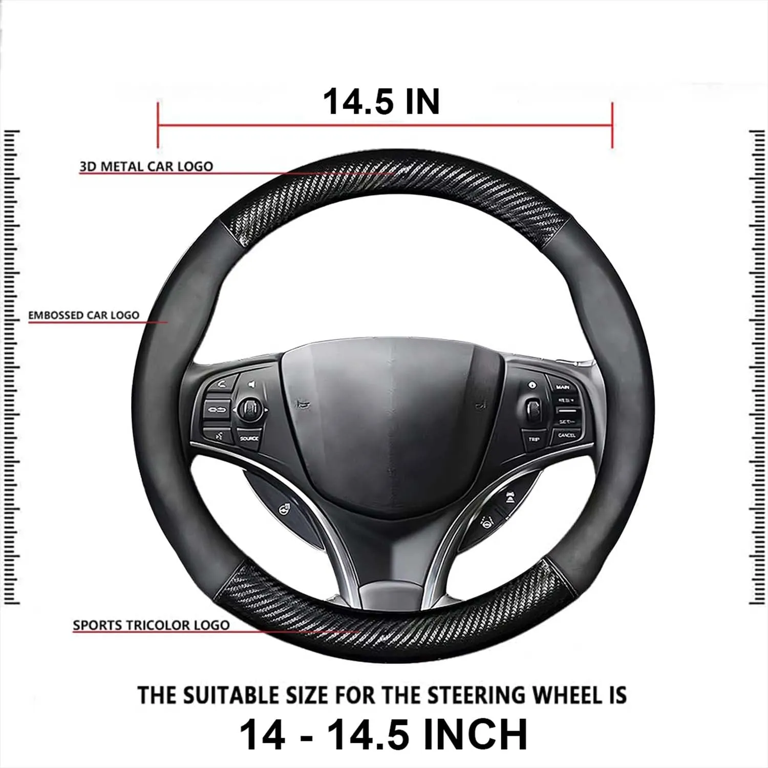 Car Steering Wheel Cover, Custom Fit For Your Cars, Leather Nonslip 3D Carbon Fiber Texture Sport Style Wheel Cover for Women, Interior Modification for All Car Accessories TY18992