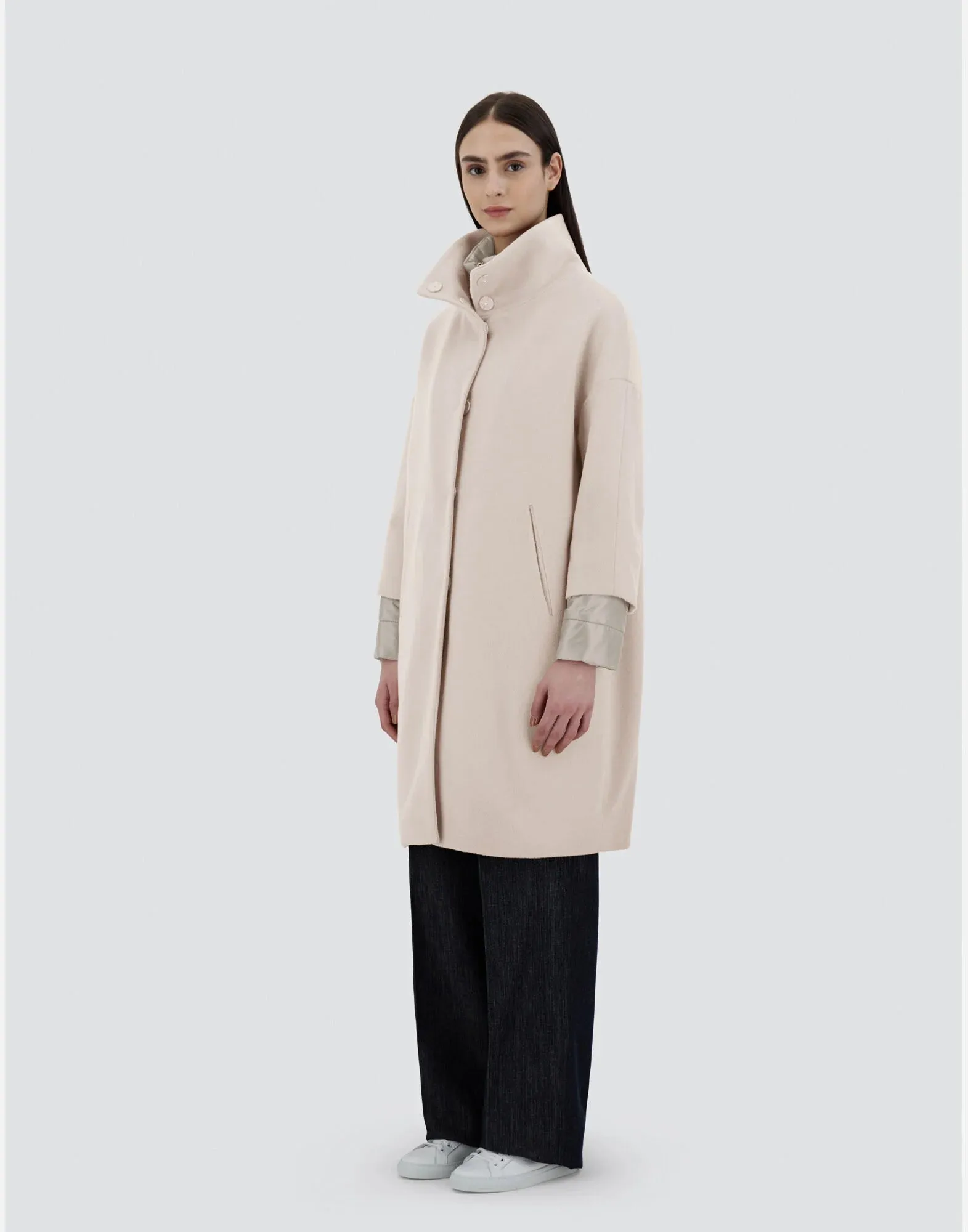 Coat In Cashmere And Nylon W