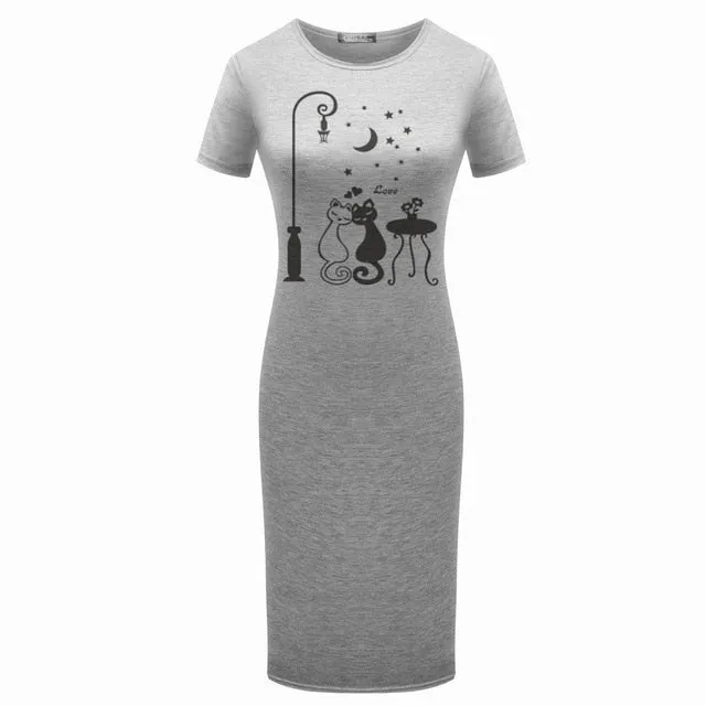 Cute Kitty Print Summer Fashion Dress