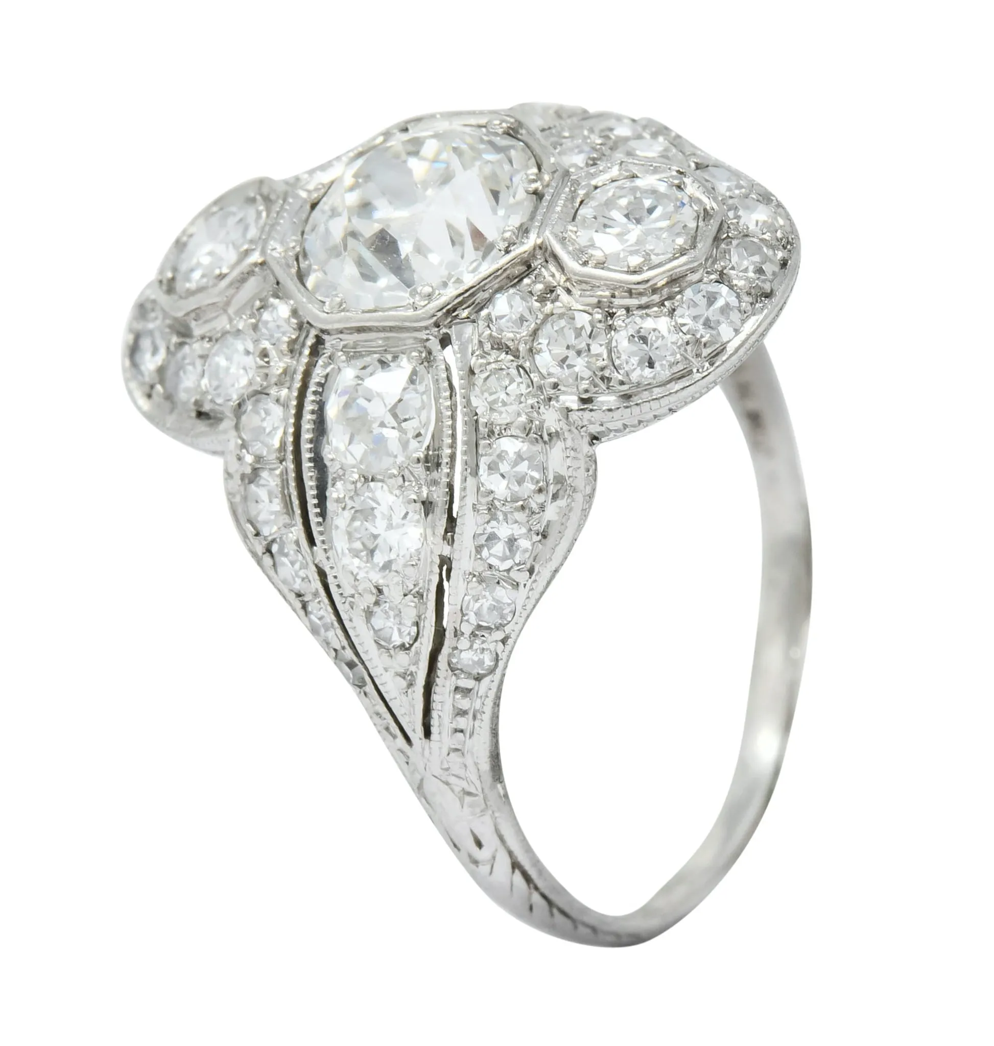 Edwardian 2.60 CTW Old European Diamond Platinum Quatrefoil Dinner Ring