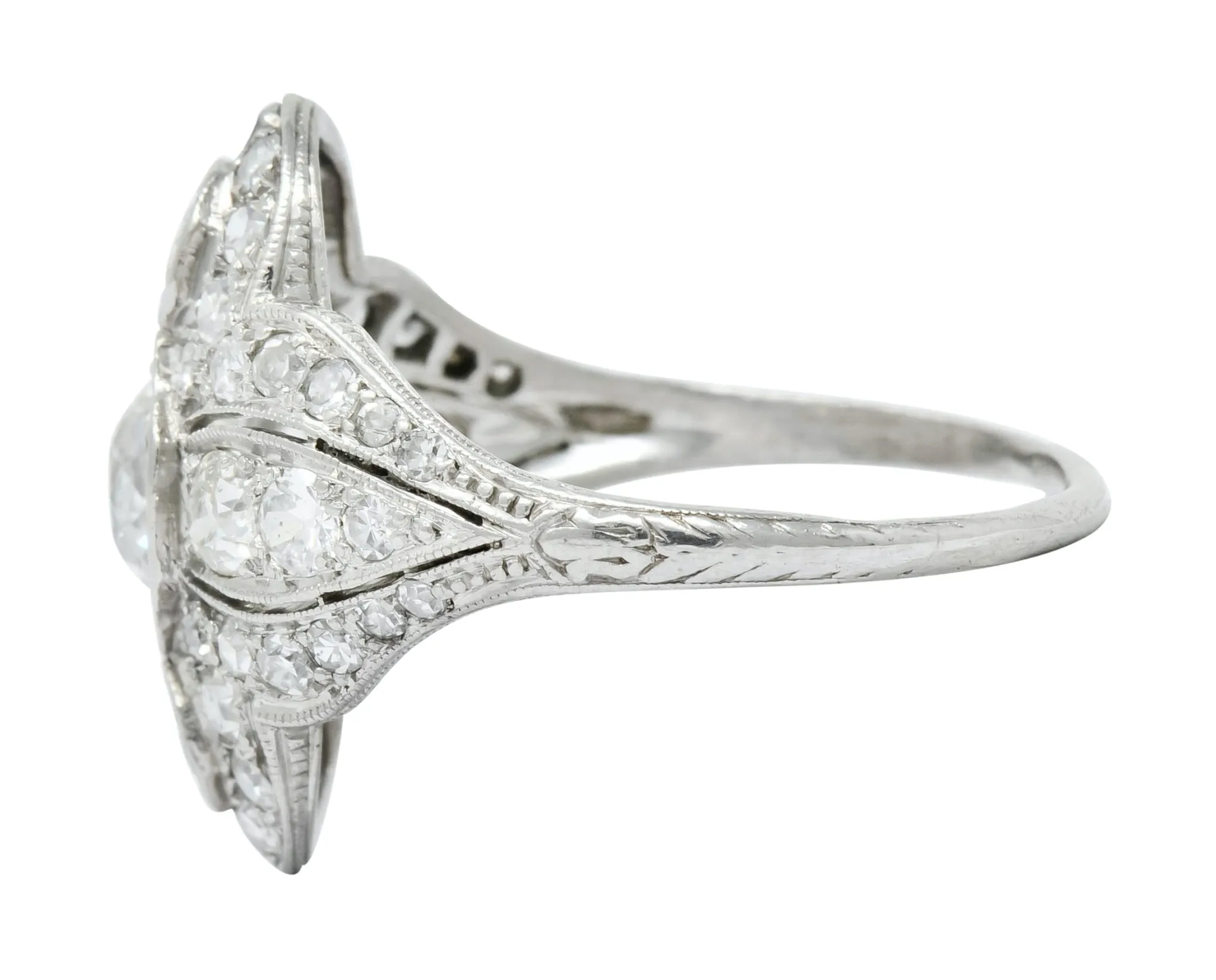 Edwardian 2.60 CTW Old European Diamond Platinum Quatrefoil Dinner Ring