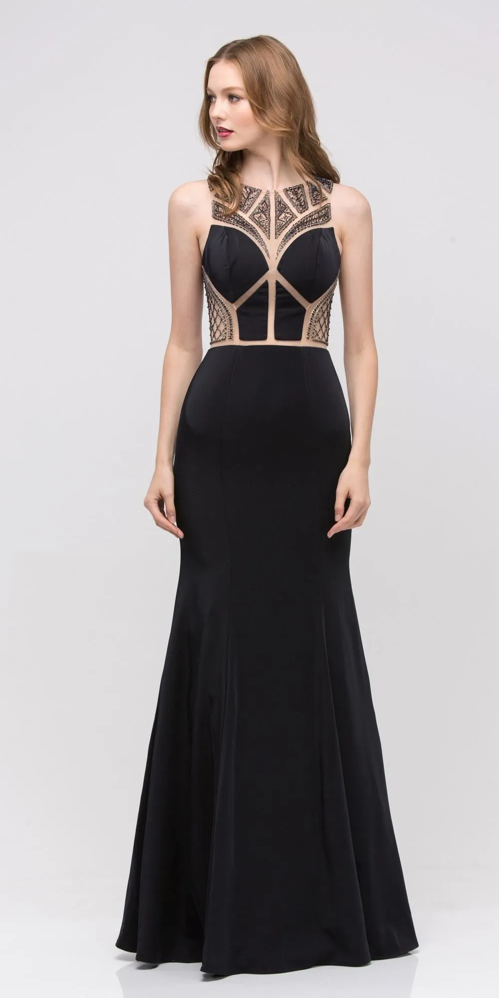 Eureka 4033 Embellished Cut Out Bodice Fit and Flare Long Black