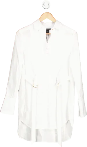 Karen Millen White Cotton Poplin Collared Longline Shirt UK 6