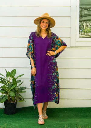 Purple Floral Kimono Kaftan Dress