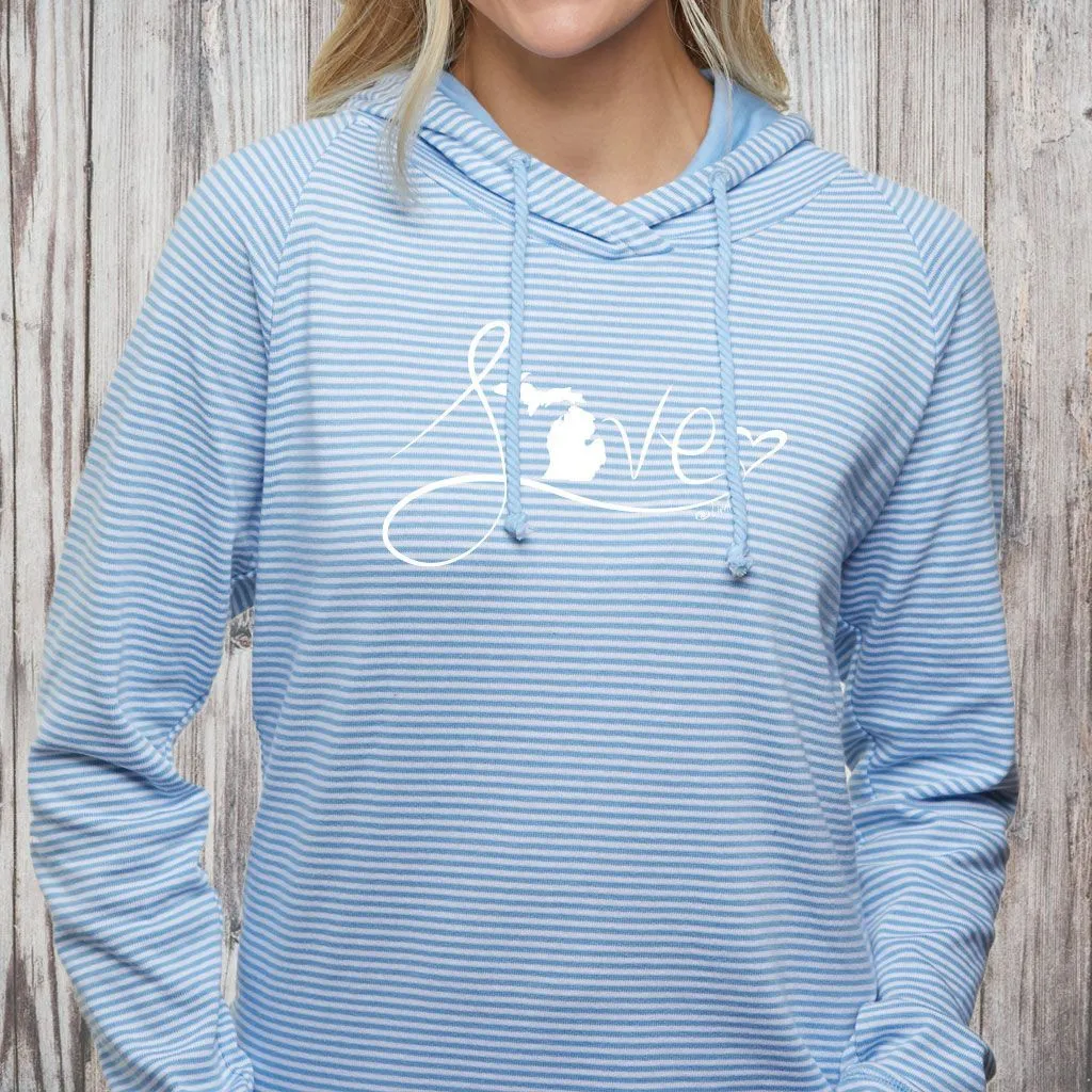 "Michigan Love #9" Women's Striped Long Sleeve Fashion Hoodie CLEARANCE