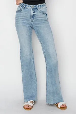 Risen Raw Hem Flare Jeans