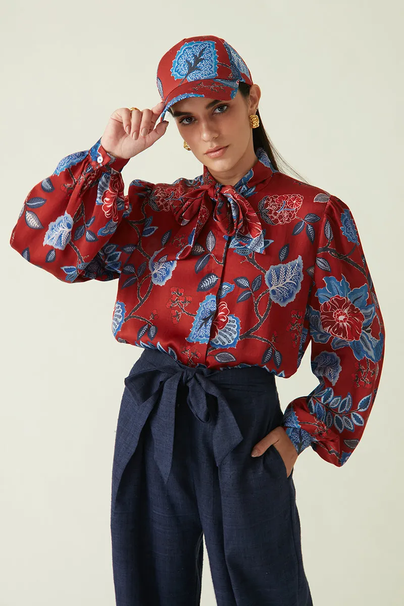 Rockefeller Holidays I  Tinjinl Printed Top Modal Satin Red/Navy  Java collection 1JV-117