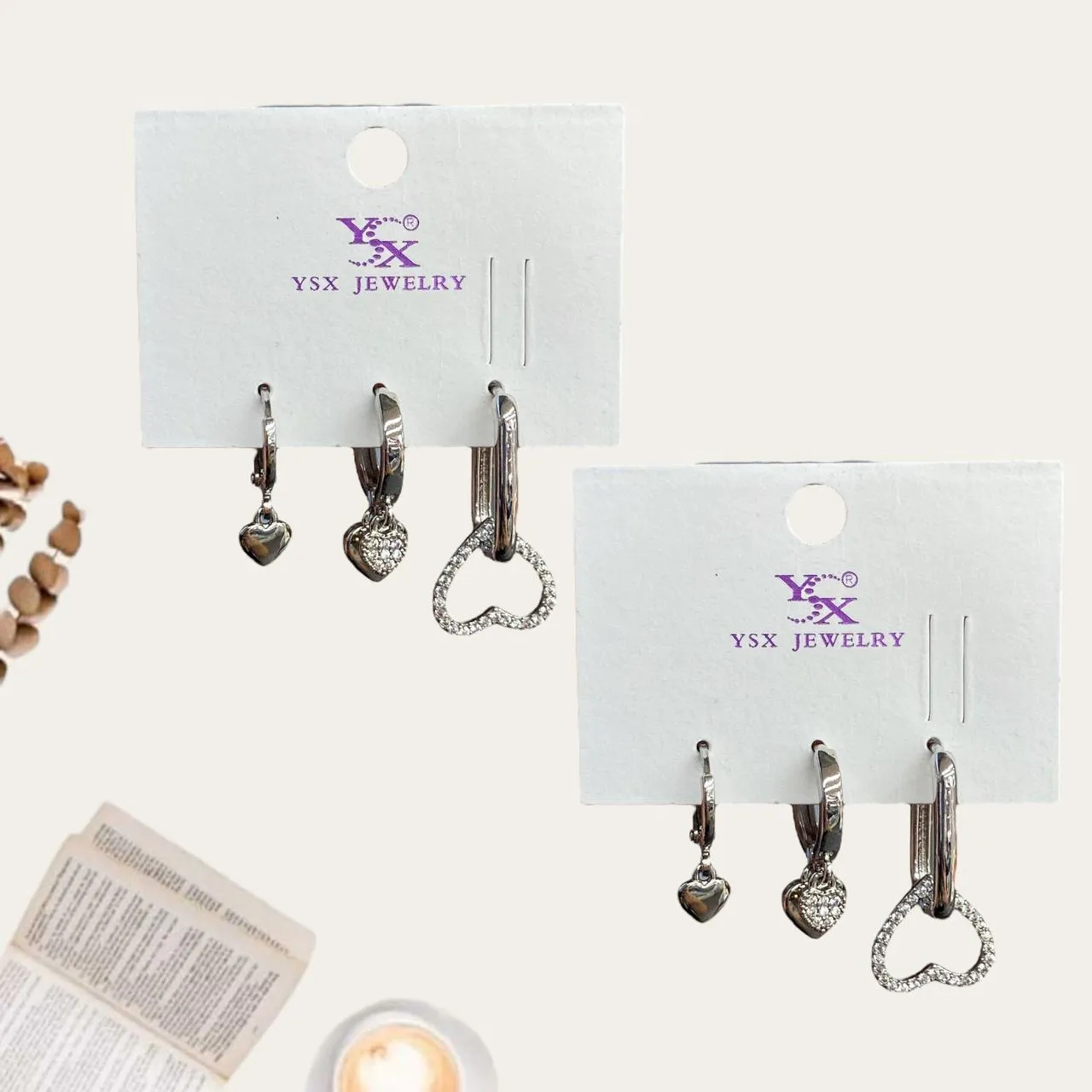 Silver Heart Hoop Earring Set