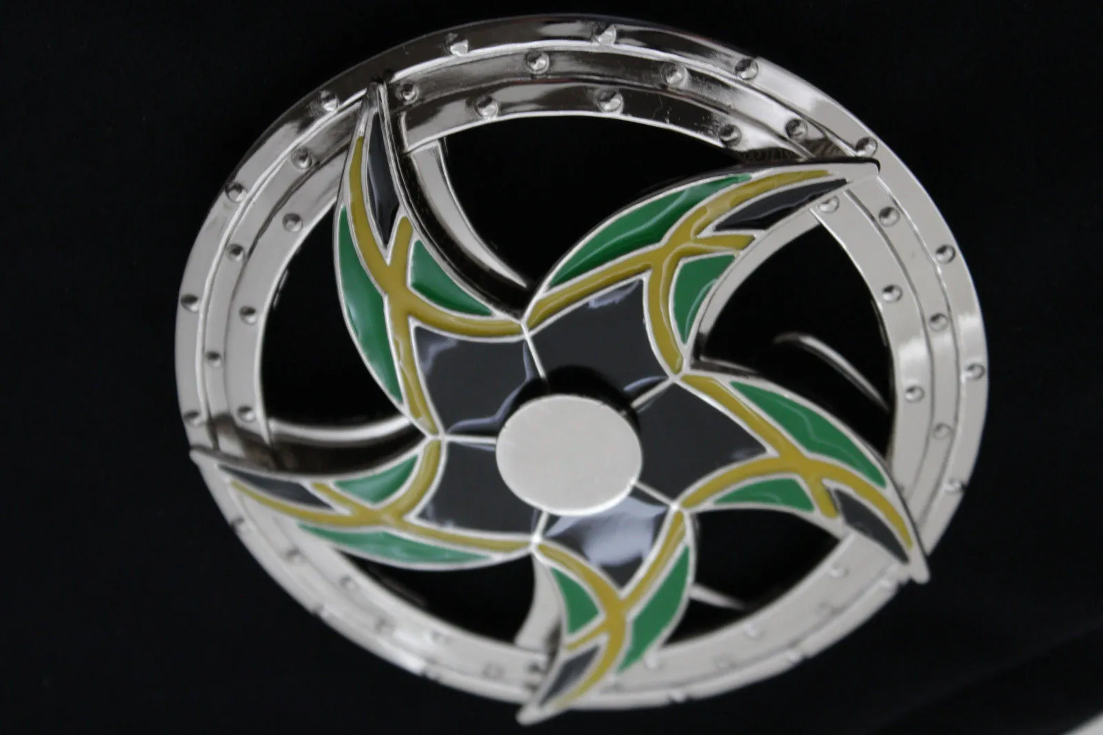 Silver Metal Round Shape Spinning Arrow Star Brazil Flag Belt Buckle Men