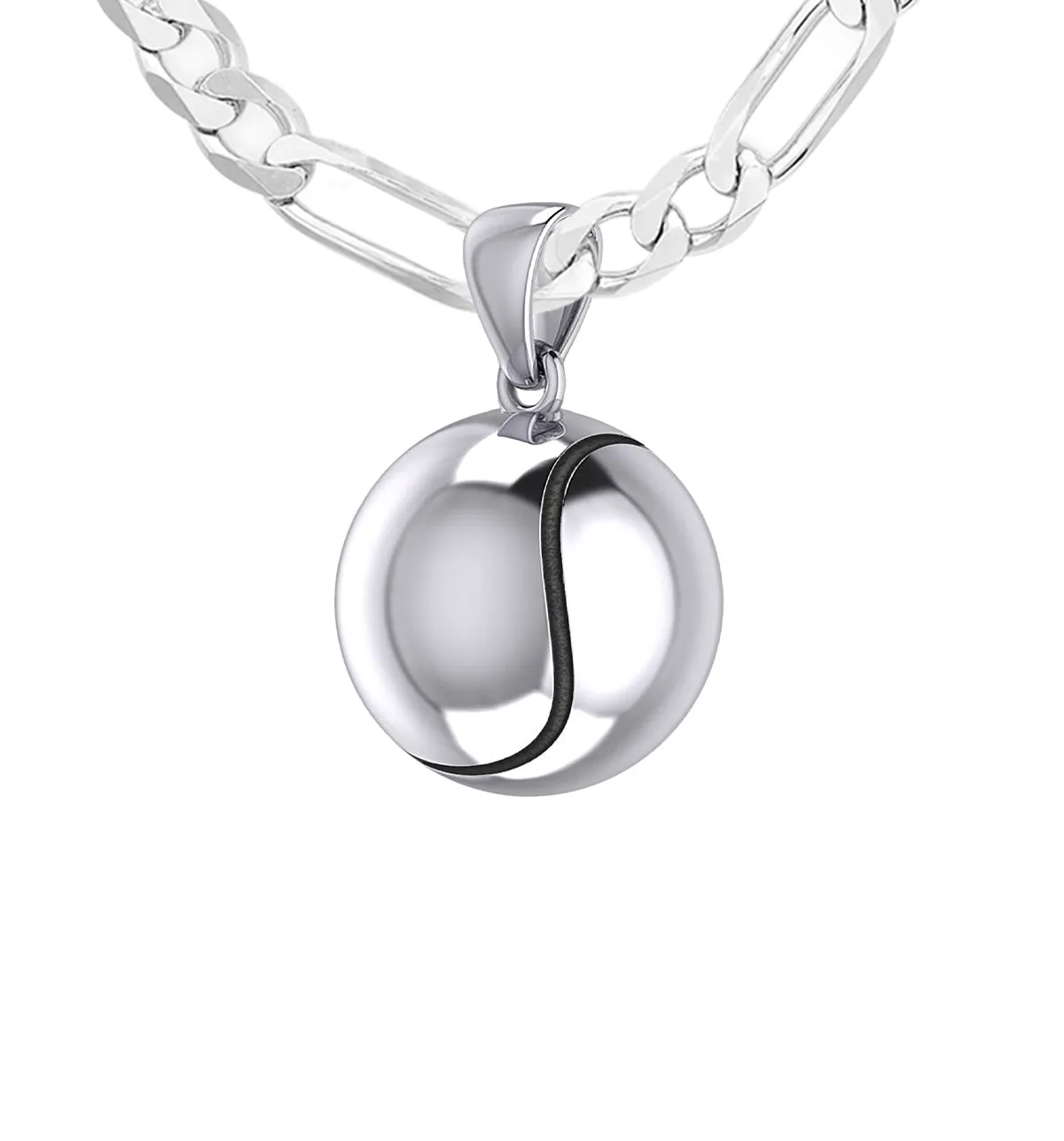 Small 925 Sterling Silver 3D Tennis Ball Pendant Necklace, 13mm