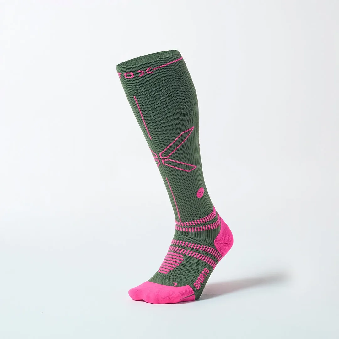 Sports Socks Women 2024 | Army Green / Fuchsia