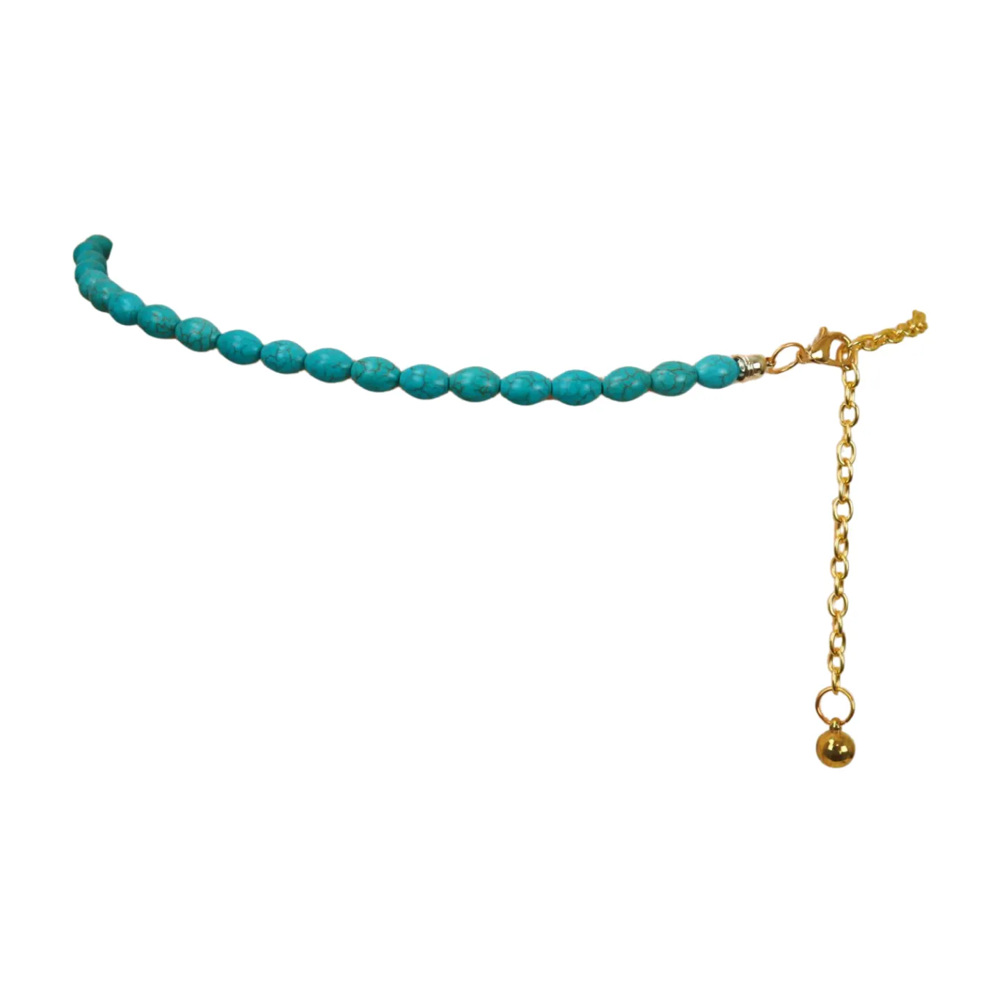 Turquoise Blue Beads Belt Hip High Waist Gold Metal Chain S M L