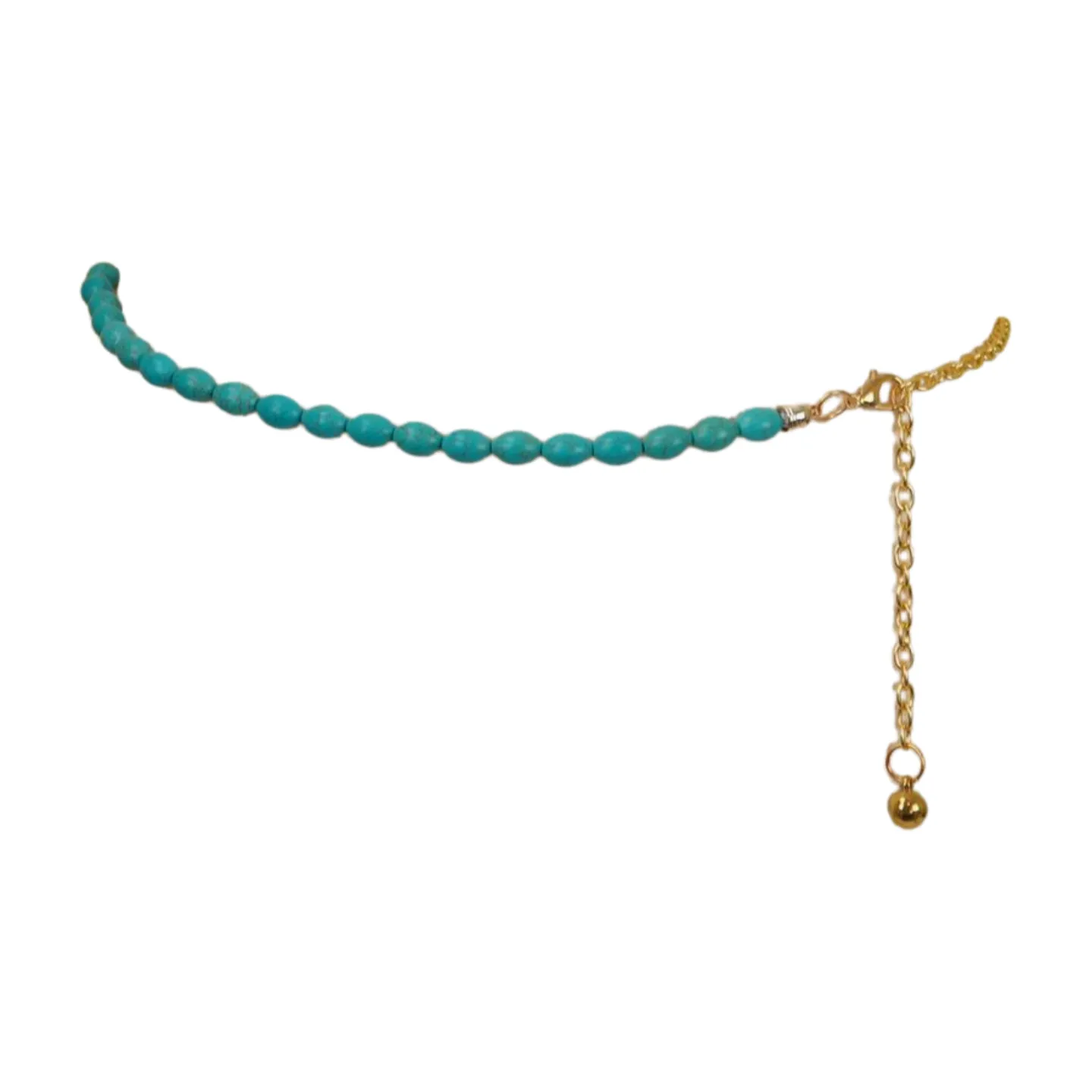 Turquoise Blue Beads Belt Hip High Waist Gold Metal Chain S M L