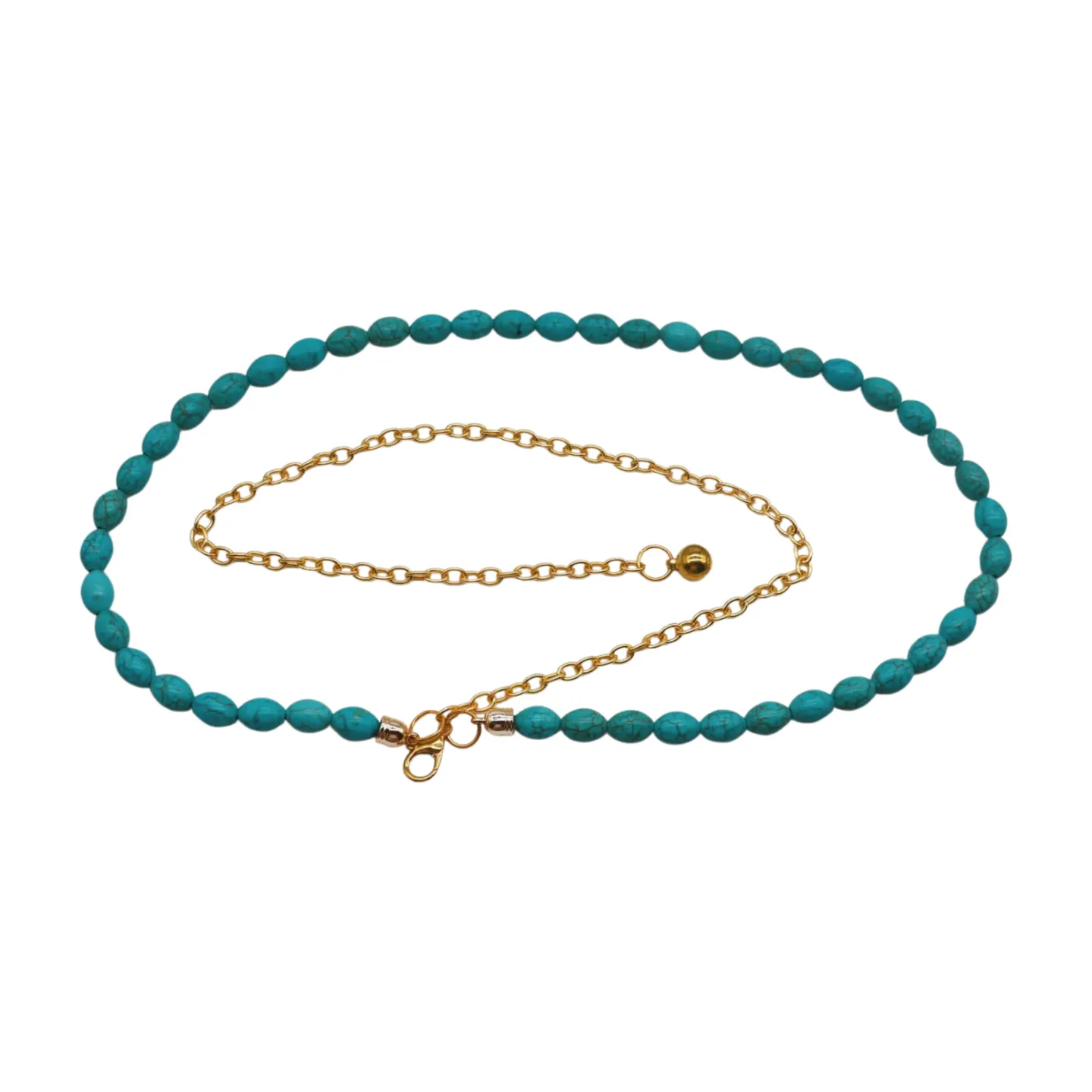 Turquoise Blue Beads Belt Hip High Waist Gold Metal Chain S M L