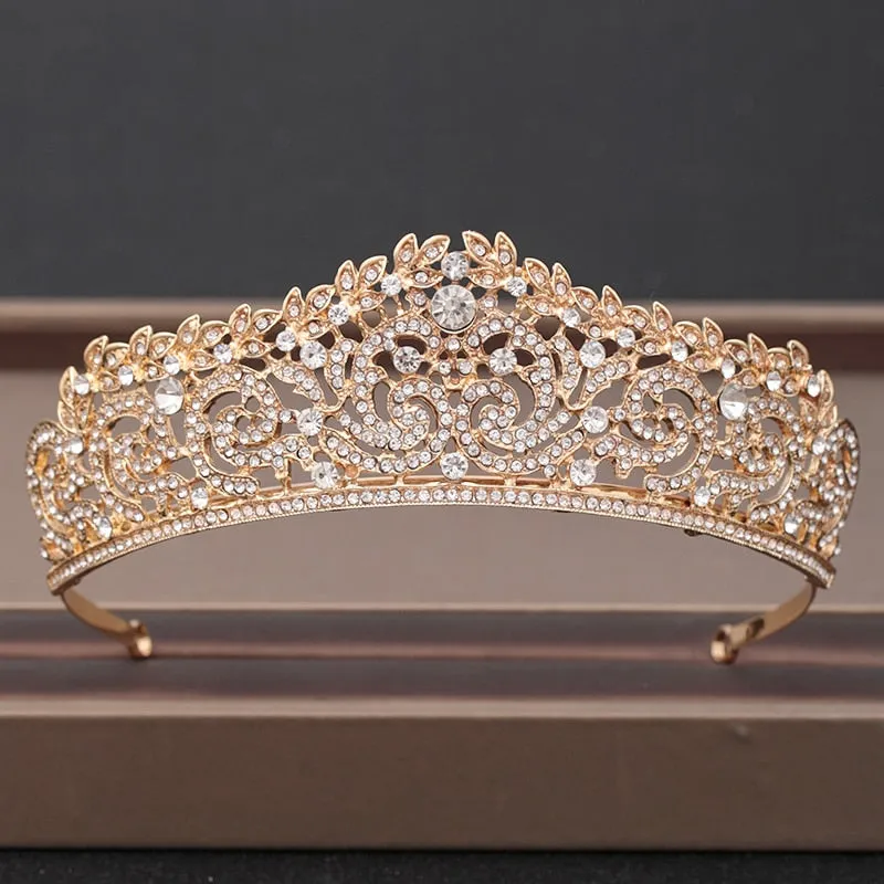 Wedding Crown Hairpiece adorned with Gold and Crystal Accents