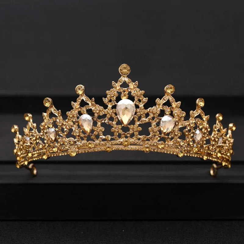 Wedding Crown Hairpiece adorned with Gold and Crystal Accents