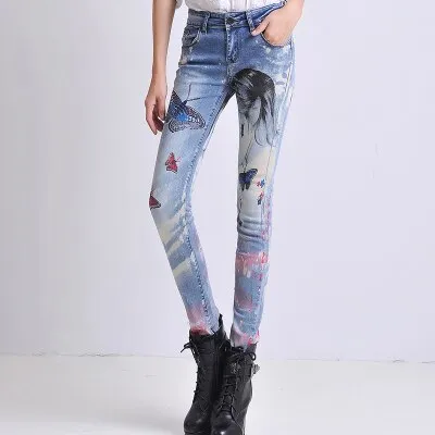 Woman Plus SizeWith Diamond Rhinestones Stretch Jeans
