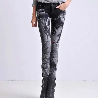 Woman Plus SizeWith Diamond Rhinestones Stretch Jeans