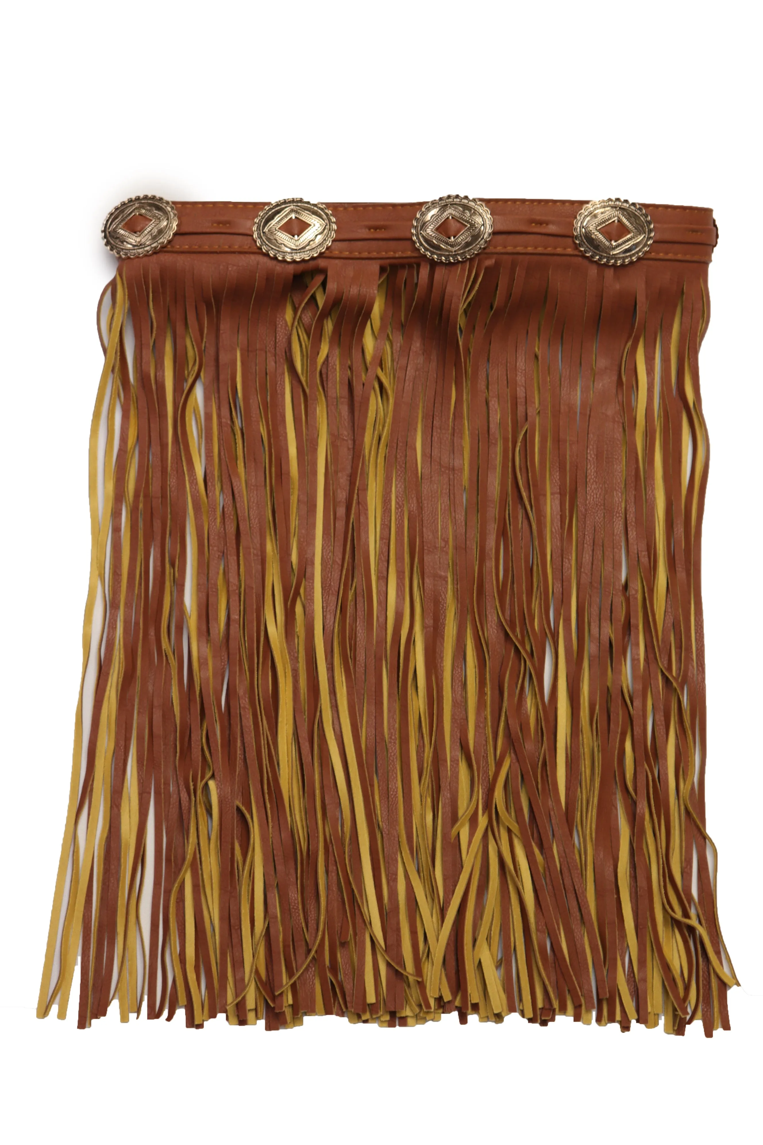 Women Brown Skirt Faux Leather Wrap Around Fashion Belt Concho Charms Size S M