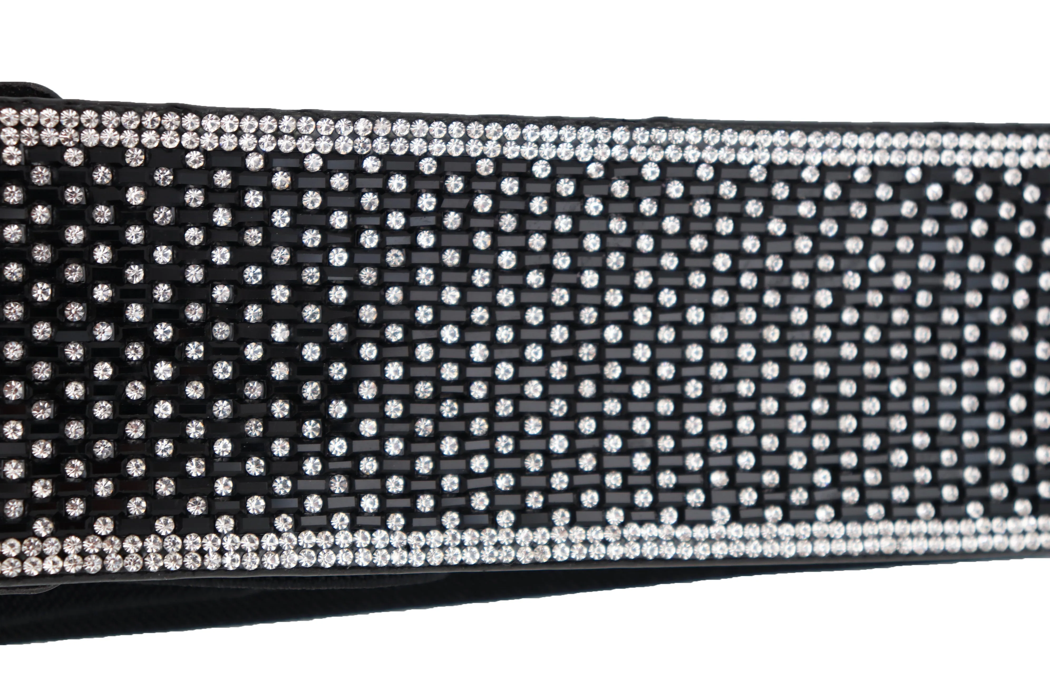 Women Elegant Fashion Belt Black Elastic Waistband Bling Long Plate Buckle Fits Sizes S M